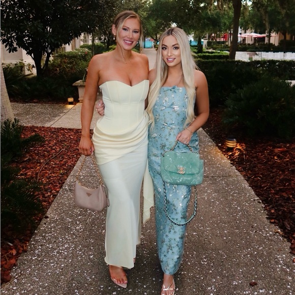 Club L London Dresses & Skirts - Oakley | Lemon Satin Bandeau Maxi Dress with Draped Skirt | Club L London